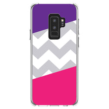 DistinctInk® Clear Shockproof Hybrid Case for Apple iPhone / Samsung Galaxy / Google Pixel - Purple Pink Block Grey Chevron