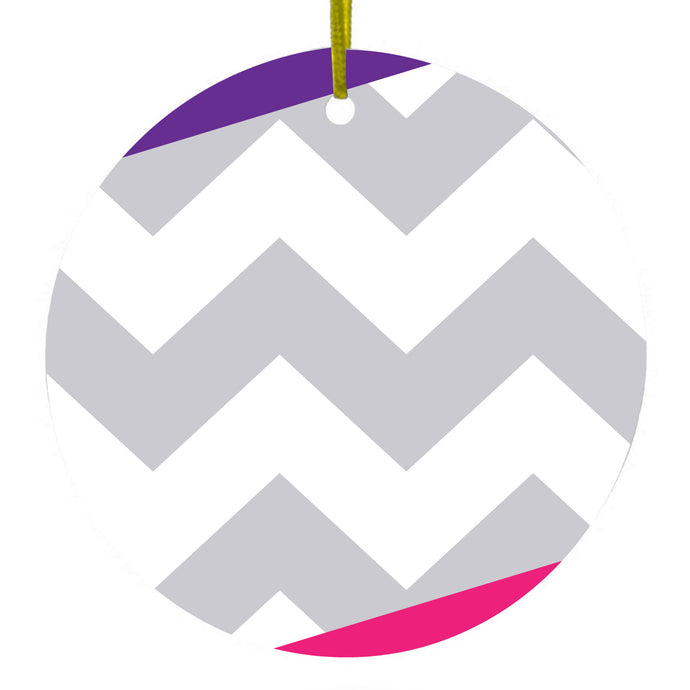 Purple Pink Block Grey Chevron Ceramic Ornament