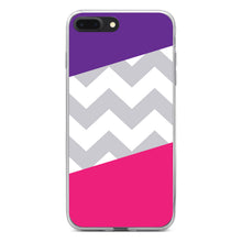 DistinctInk® Clear Shockproof Hybrid Case for Apple iPhone / Samsung Galaxy / Google Pixel - Purple Pink Block Grey Chevron