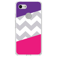 DistinctInk® Clear Shockproof Hybrid Case for Apple iPhone / Samsung Galaxy / Google Pixel - Purple Pink Block Grey Chevron
