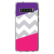 DistinctInk® Clear Shockproof Hybrid Case for Apple iPhone / Samsung Galaxy / Google Pixel - Purple Pink Block Grey Chevron