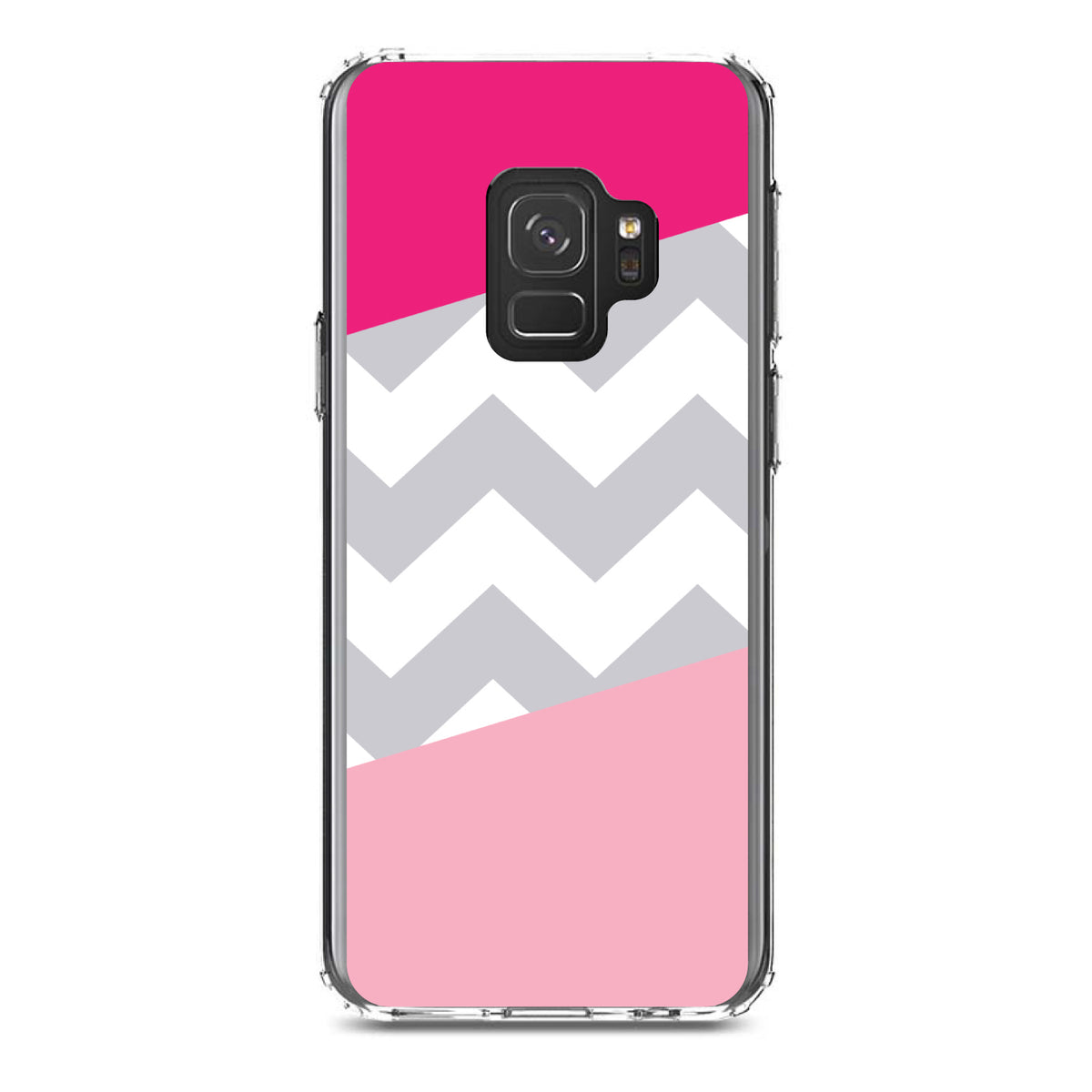 Hot Pink Block Grey Chevron Clear Shockproof iPhone Case, view 19