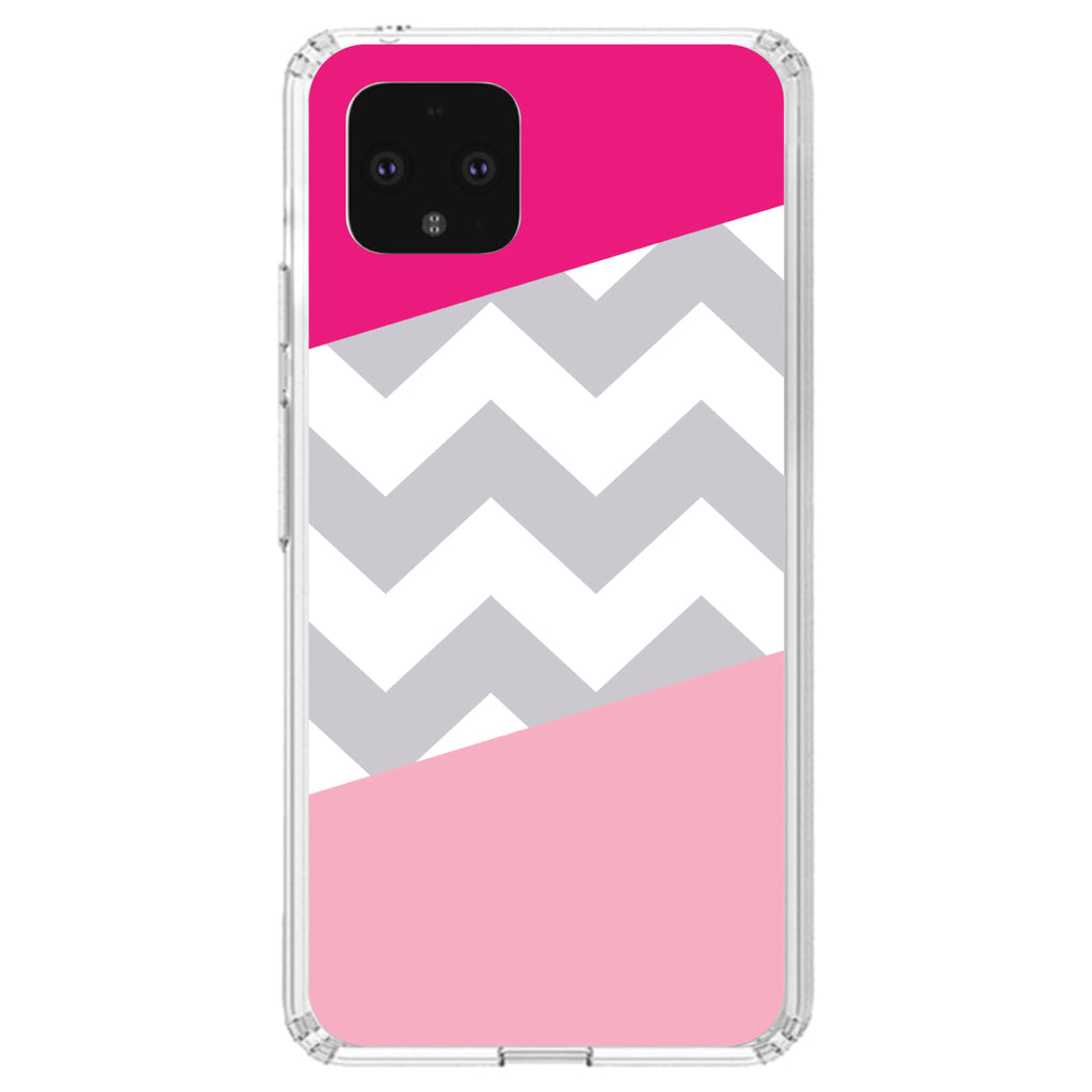 Hot Pink Block Grey Chevron Clear Shockproof iPhone Case, view 24