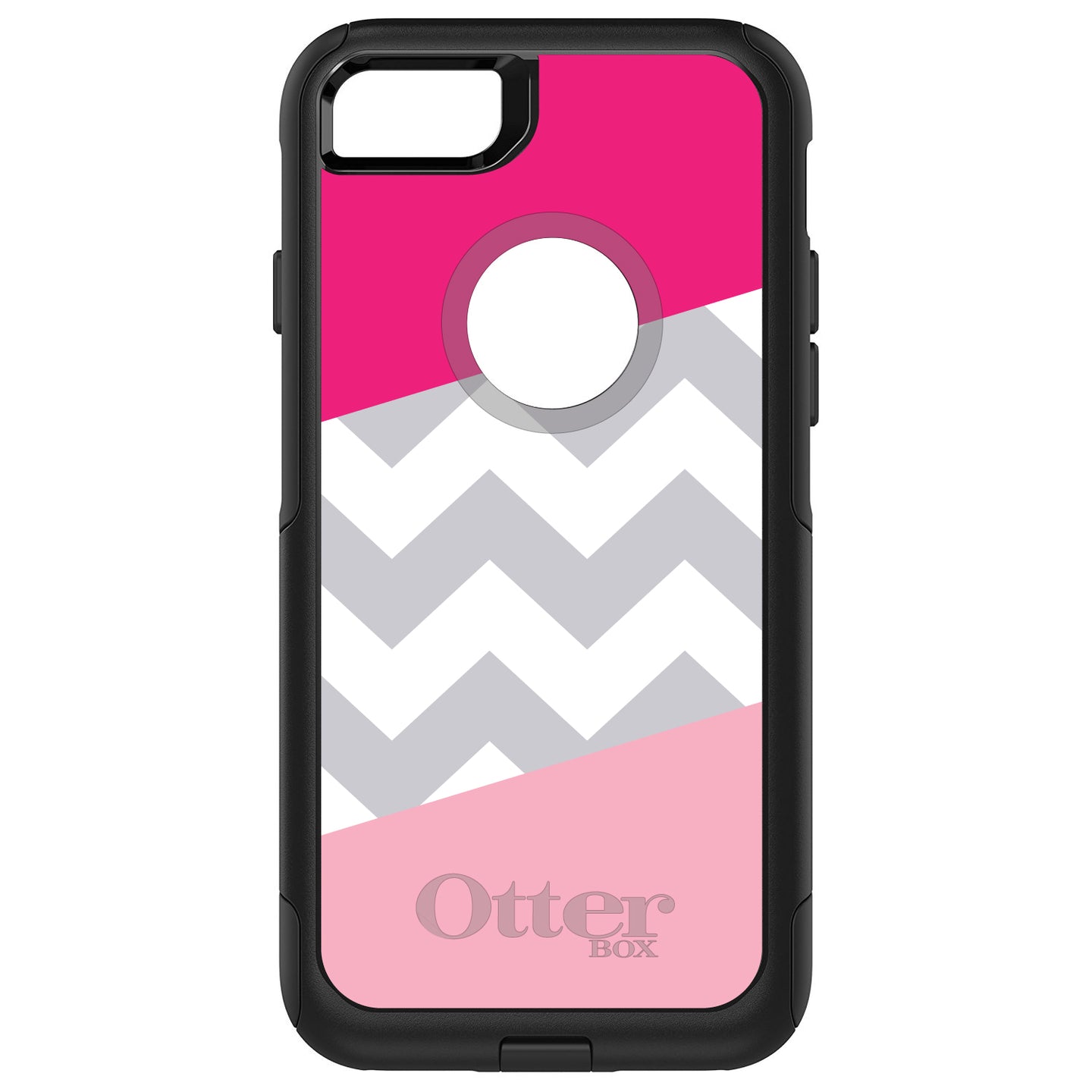 DistinctInk™ OtterBox Commuter Series Case for Apple iPhone or Samsung Galaxy - Hot Pink Block Grey Chevron