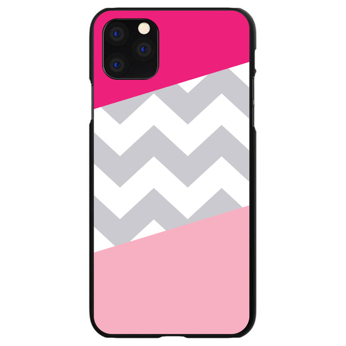 DistinctInk® Hard Plastic Snap-On Case for Apple iPhone or Samsung Galaxy - Hot Pink Block Grey Chevron