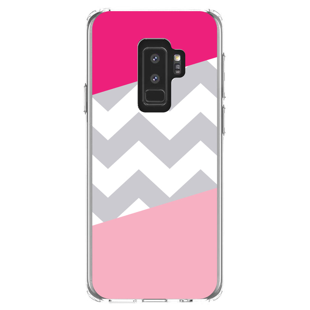 Hot Pink Block Grey Chevron Clear Shockproof iPhone Case, view 20