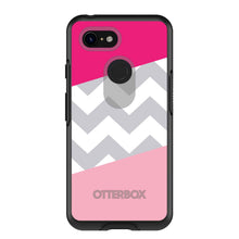 DistinctInk™ OtterBox Symmetry Series Case for Apple iPhone / Samsung Galaxy / Google Pixel - Hot Pink Block Grey Chevron