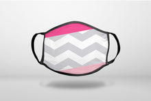Hot Pink Block Grey Chevron - 3-Ply Reusable Soft Face Mask Covering, Unisex, Cotton Inner Layer