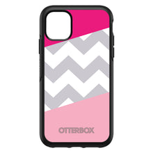 DistinctInk™ OtterBox Symmetry Series Case for Apple iPhone / Samsung Galaxy / Google Pixel - Hot Pink Block Grey Chevron