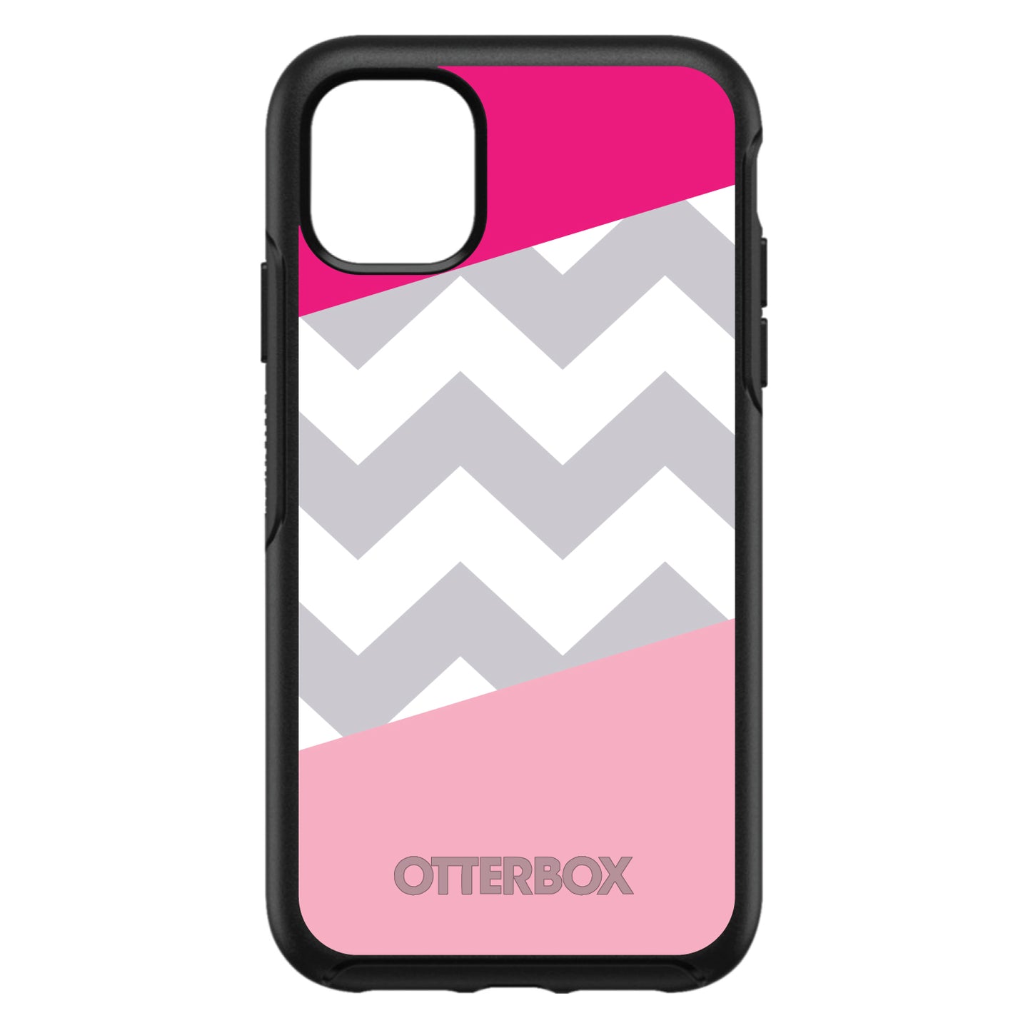 DistinctInk™ OtterBox Symmetry Series Case for Apple iPhone / Samsung Galaxy / Google Pixel - Hot Pink Block Grey Chevron