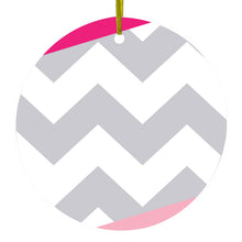 Hot Pink Block Grey Chevron Ceramic Ornament
