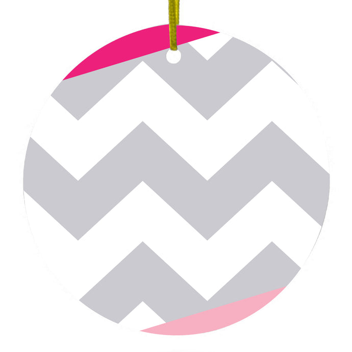 Hot Pink Block Grey Chevron Ceramic Ornament