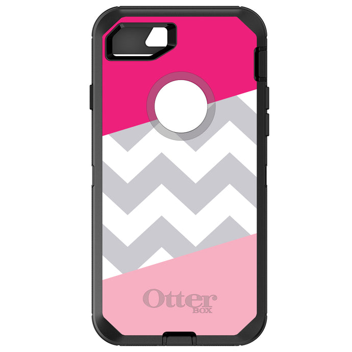 DistinctInk™ OtterBox Defender Series Case for Apple iPhone / Samsung Galaxy / Google Pixel - Hot Pink Block Grey Chevron
