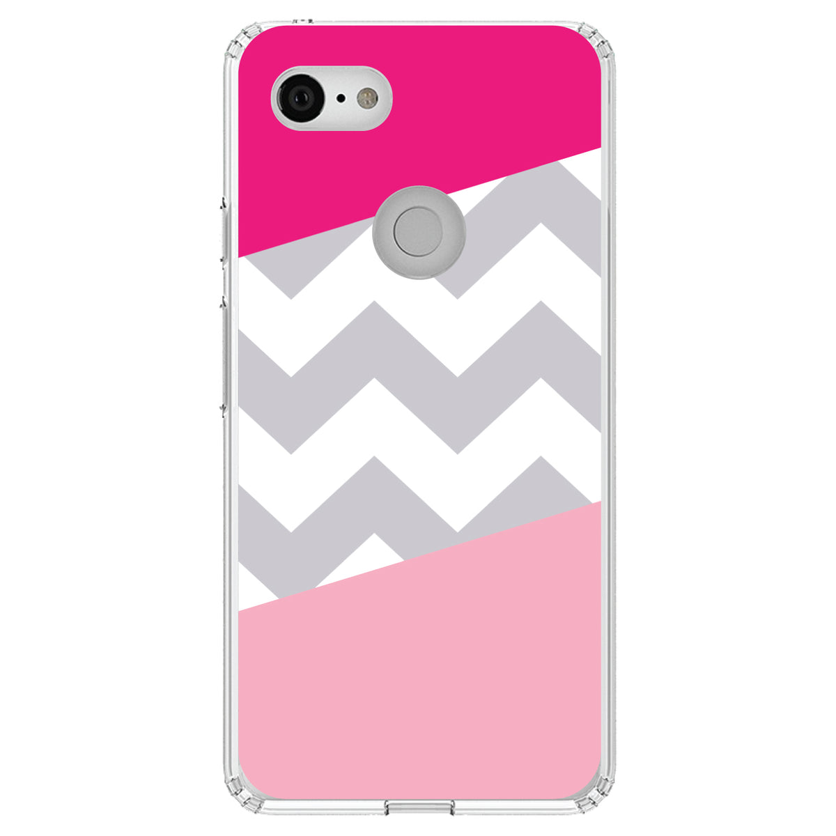Hot Pink Block Grey Chevron Clear Shockproof iPhone Case, view 21