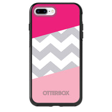 DistinctInk™ OtterBox Symmetry Series Case for Apple iPhone / Samsung Galaxy / Google Pixel - Hot Pink Block Grey Chevron