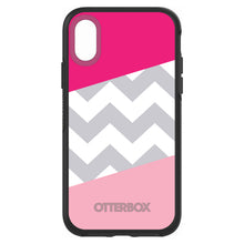 DistinctInk™ OtterBox Symmetry Series Case for Apple iPhone / Samsung Galaxy / Google Pixel - Hot Pink Block Grey Chevron