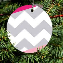 Hot Pink Block Grey Chevron Ceramic Ornament