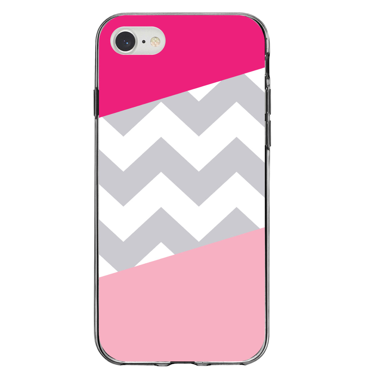 Hot Pink Block Grey Chevron Clear Shockproof iPhone Case, view 5