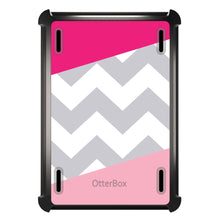 DistinctInk™ OtterBox Defender Series Case for Apple iPad / iPad Pro / iPad Air / iPad Mini - Hot Pink Block Grey Chevron