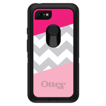 DistinctInk™ OtterBox Defender Series Case for Apple iPhone / Samsung Galaxy / Google Pixel - Hot Pink Block Grey Chevron