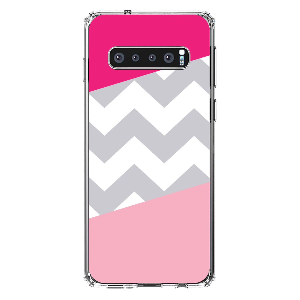 Hot Pink Block Grey Chevron Clear Shockproof iPhone Case, view 16
