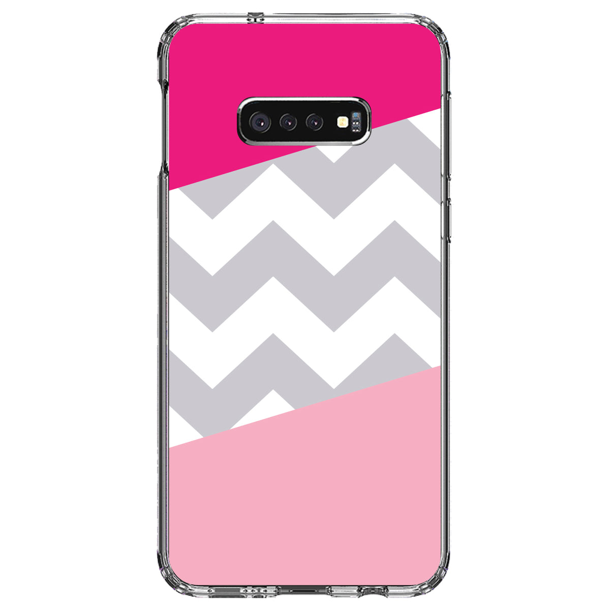 Hot Pink Block Grey Chevron Clear Shockproof iPhone Case, view 18