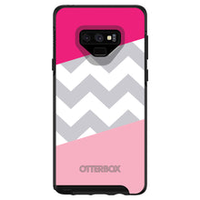 DistinctInk™ OtterBox Symmetry Series Case for Apple iPhone / Samsung Galaxy / Google Pixel - Hot Pink Block Grey Chevron