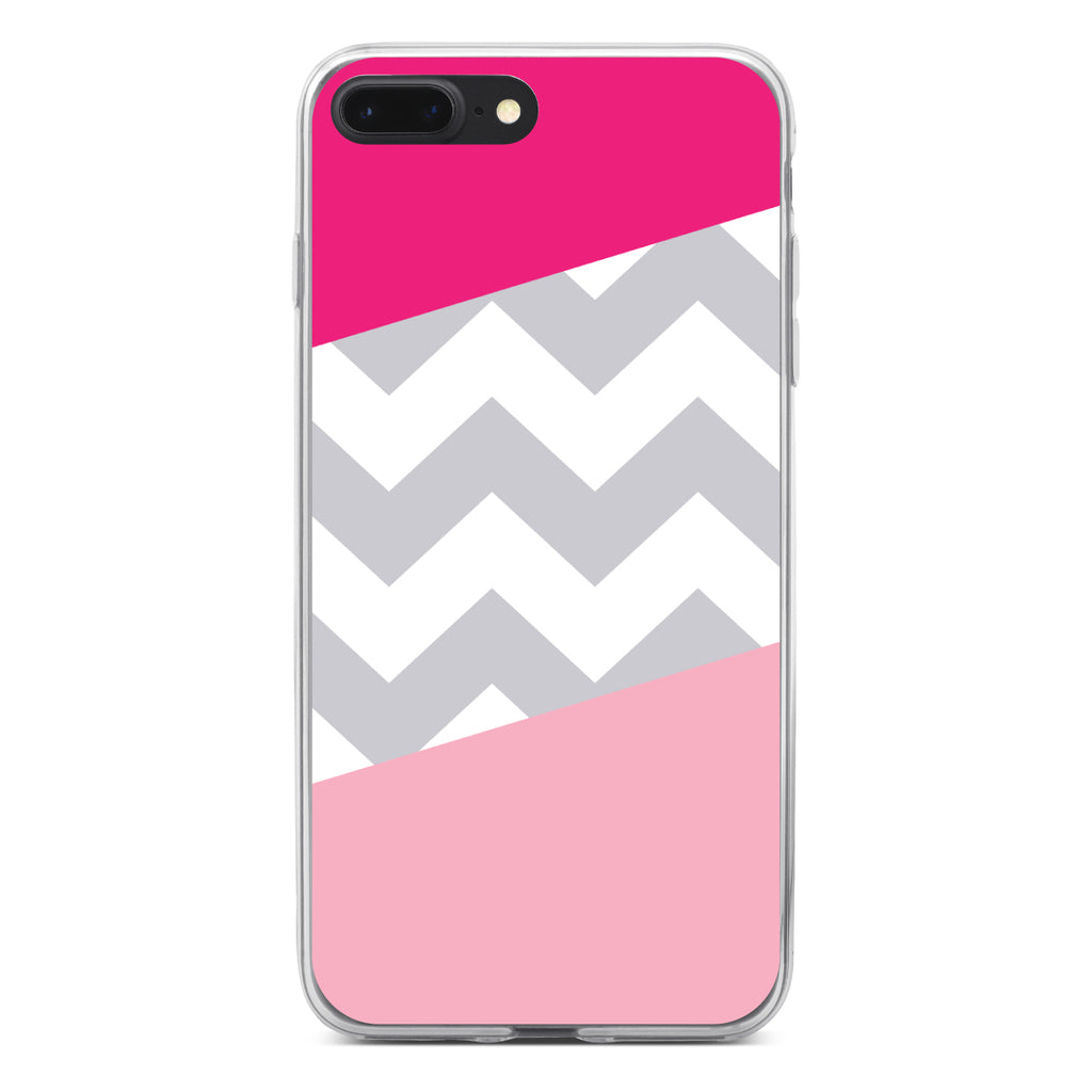 Hot Pink Block Grey Chevron Clear Shockproof iPhone Case, view 6