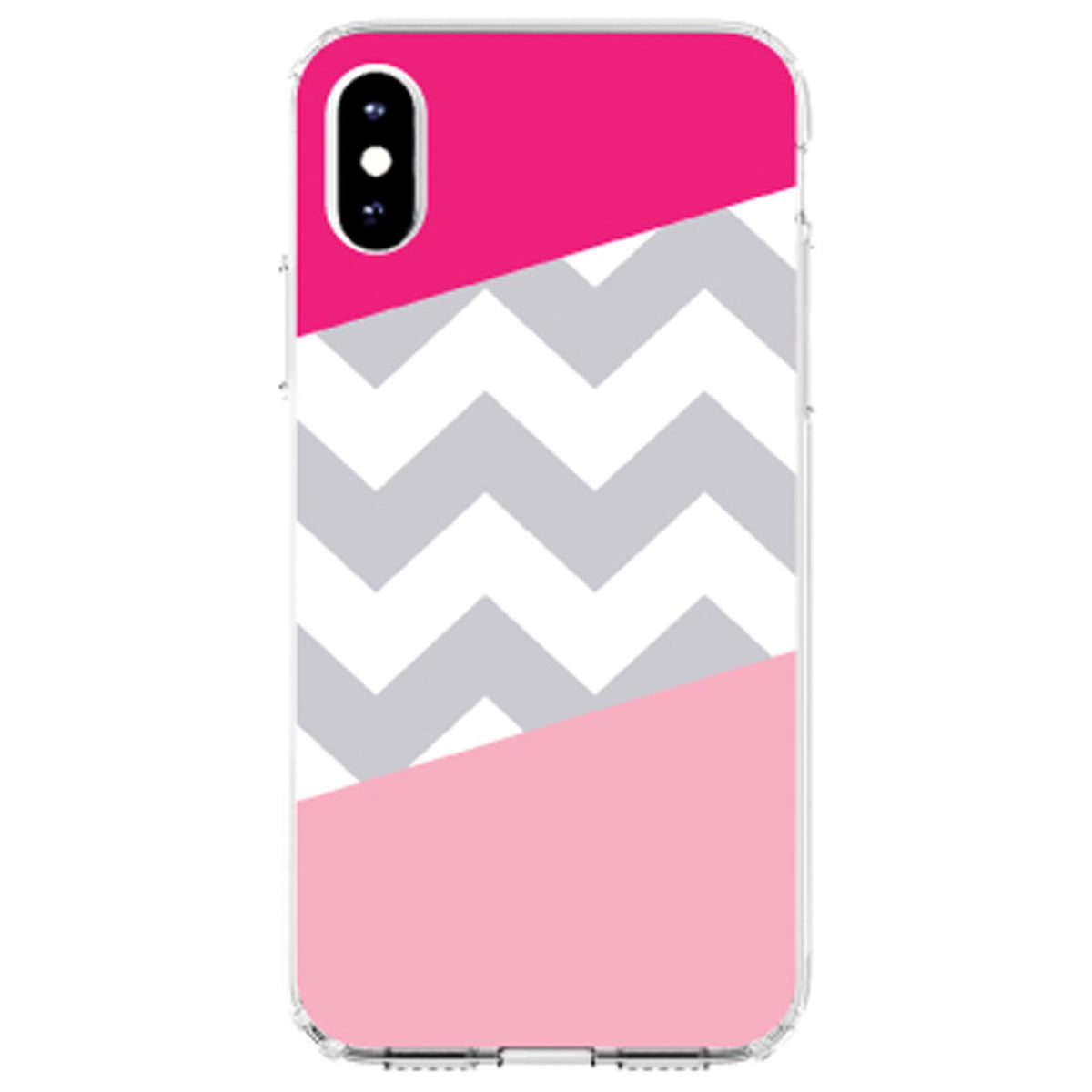 Hot Pink Block Grey Chevron Clear Shockproof iPhone Case, view 2