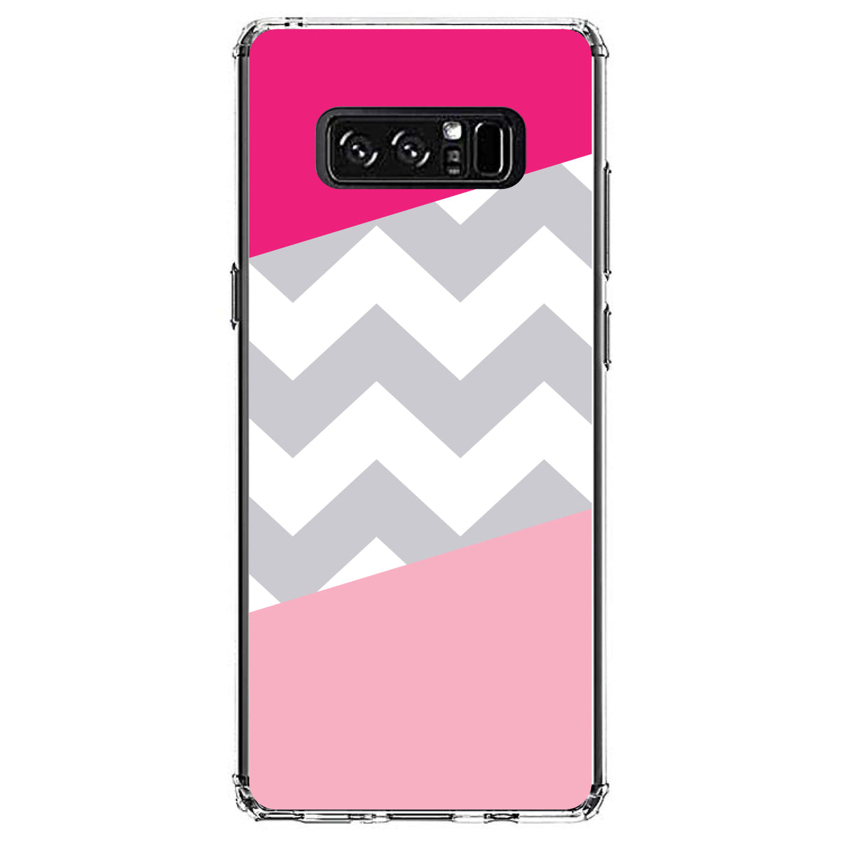 Hot Pink Block Grey Chevron Clear Shockproof iPhone Case, view 12