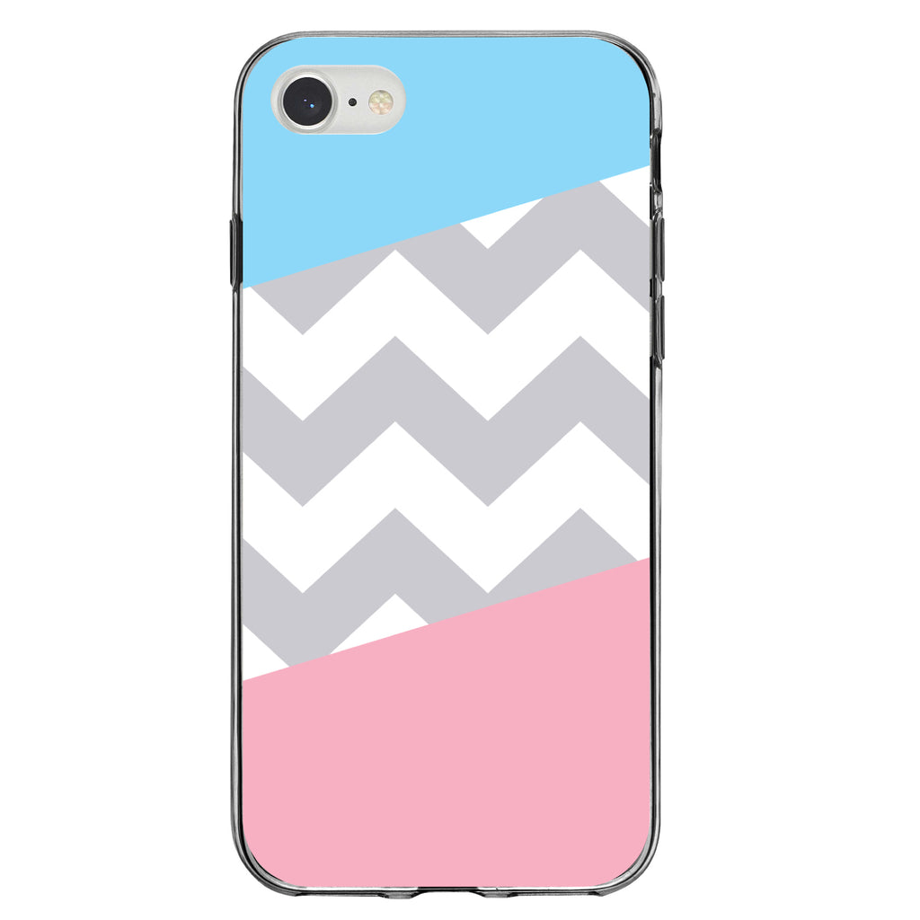 Pink Blue Block Grey Chevron Clear Shockproof iPhone Case, view 5