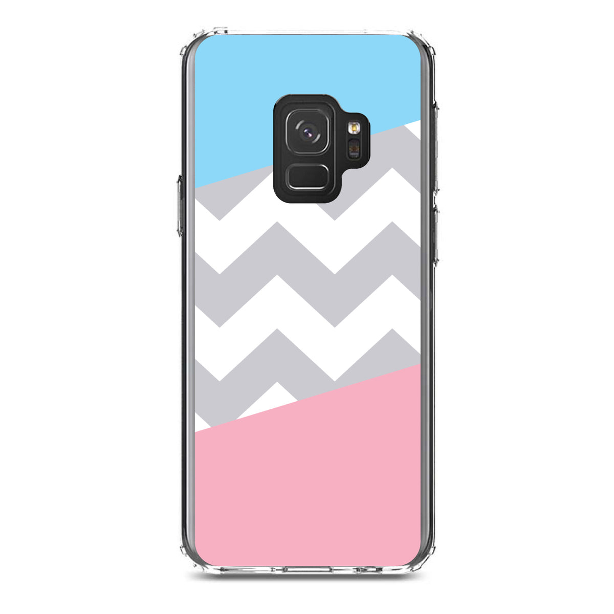 Pink Blue Block Grey Chevron Clear Shockproof iPhone Case, view 19