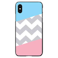 DistinctInk® Hard Plastic Snap-On Case for Apple iPhone or Samsung Galaxy - Pink Blue Block Grey Chevron