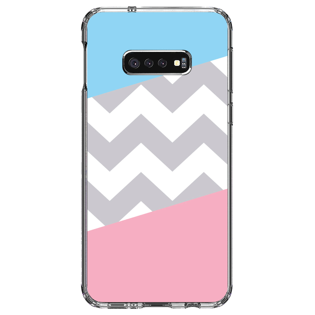 Pink Blue Block Grey Chevron Clear Shockproof iPhone Case, view 18