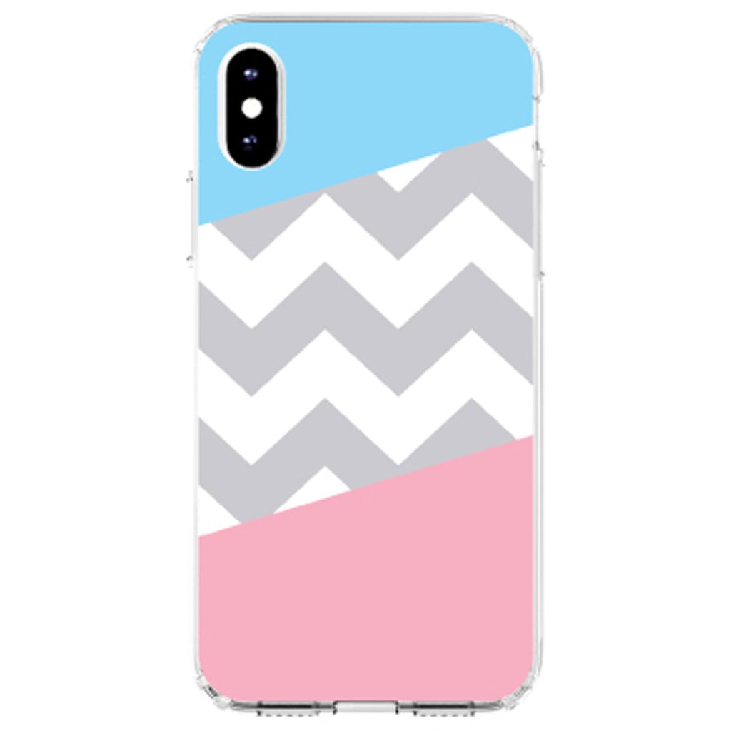 Pink Blue Block Grey Chevron Clear Shockproof iPhone Case, view 4