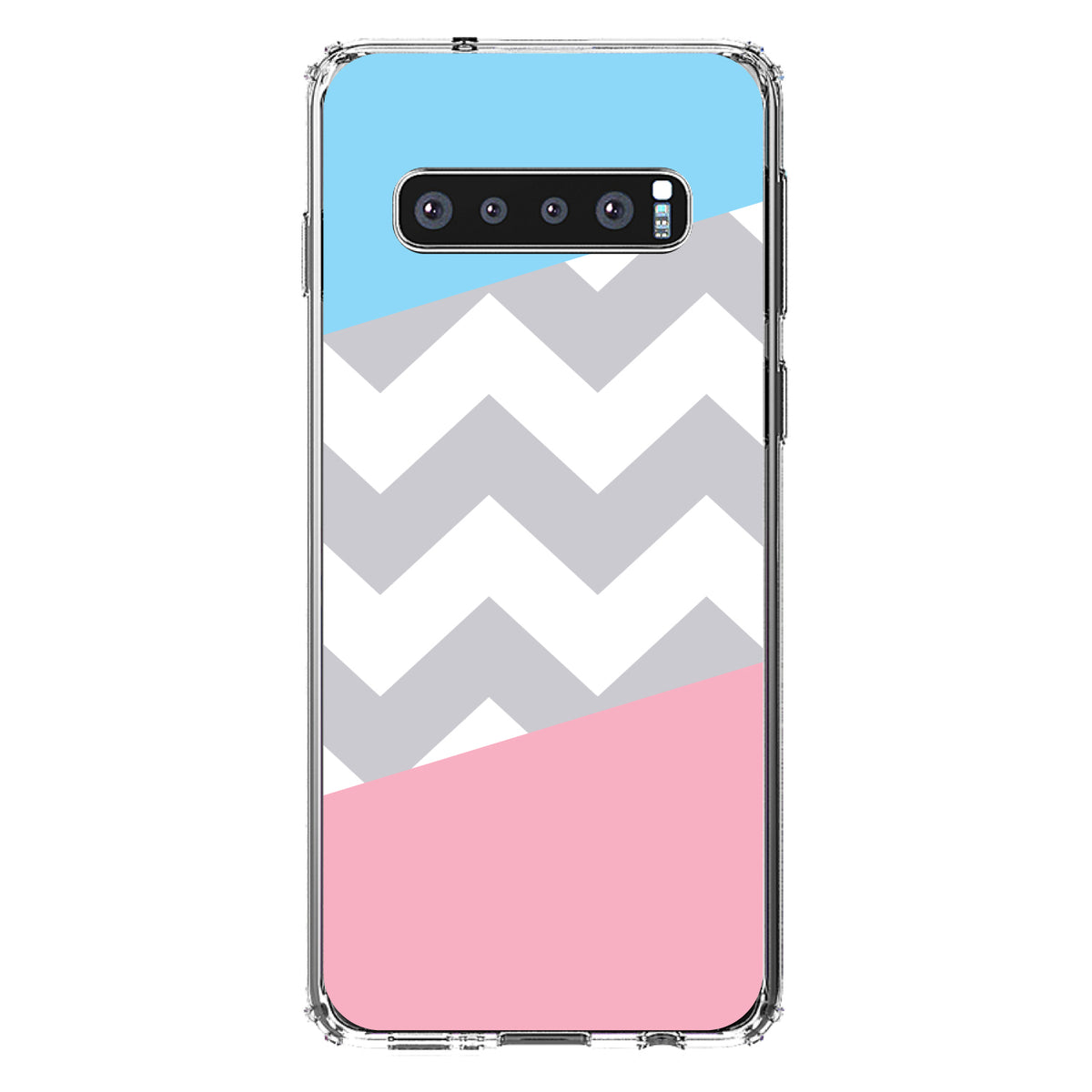 Pink Blue Block Grey Chevron Clear Shockproof iPhone Case, view 17