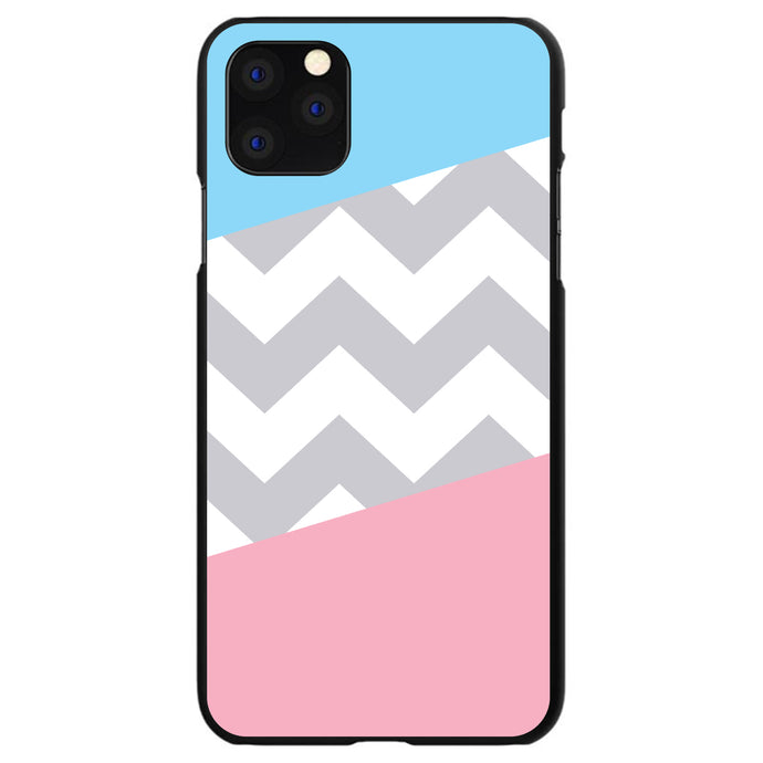DistinctInk® Hard Plastic Snap-On Case for Apple iPhone or Samsung Galaxy - Pink Blue Block Grey Chevron