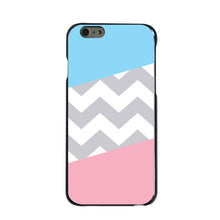 DistinctInk® Hard Plastic Snap-On Case for Apple iPhone or Samsung Galaxy - Pink Blue Block Grey Chevron
