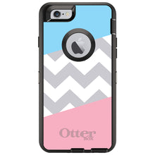 DistinctInk™ OtterBox Defender Series Case for Apple iPhone / Samsung Galaxy / Google Pixel - Pink Blue Block Grey Chevron