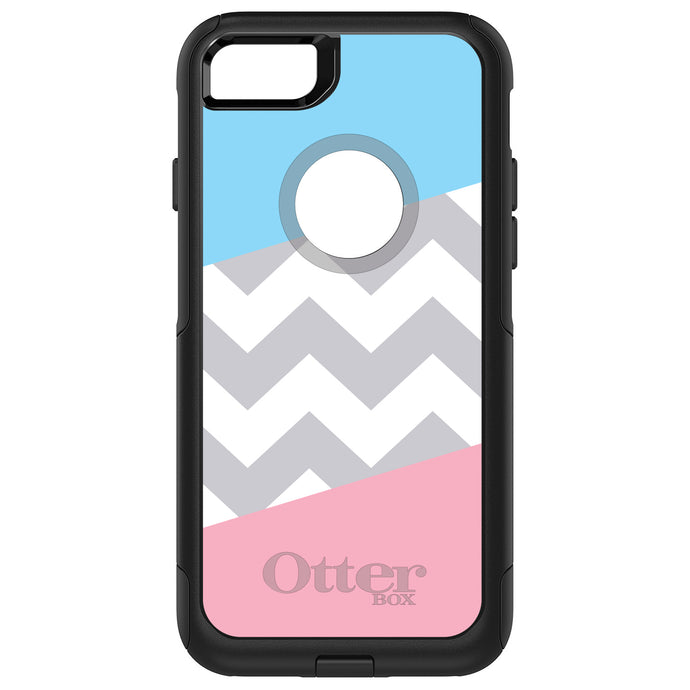 DistinctInk OtterBox Commuter Series Case for Apple iPhone or Samsung Galaxy - Pink Blue Block Grey Chevron