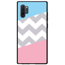 DistinctInk® Hard Plastic Snap-On Case for Apple iPhone or Samsung Galaxy - Pink Blue Block Grey Chevron