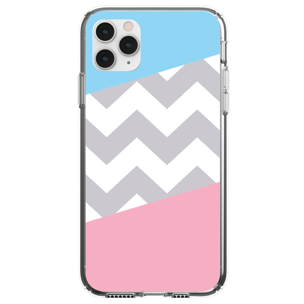 Pink Blue Block Grey Chevron Clear Shockproof iPhone Case