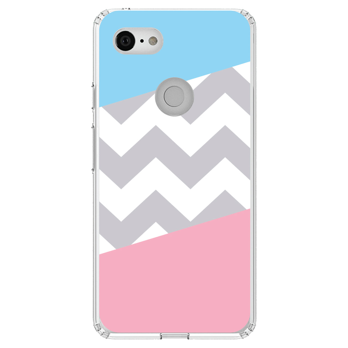 Pink Blue Block Grey Chevron Clear Shockproof iPhone Case, view 21