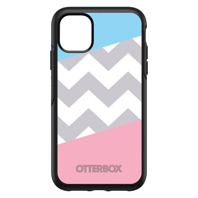 DistinctInk™ OtterBox Symmetry Series Case for Apple iPhone / Samsung Galaxy / Google Pixel - Pink Blue Block Grey Chevron