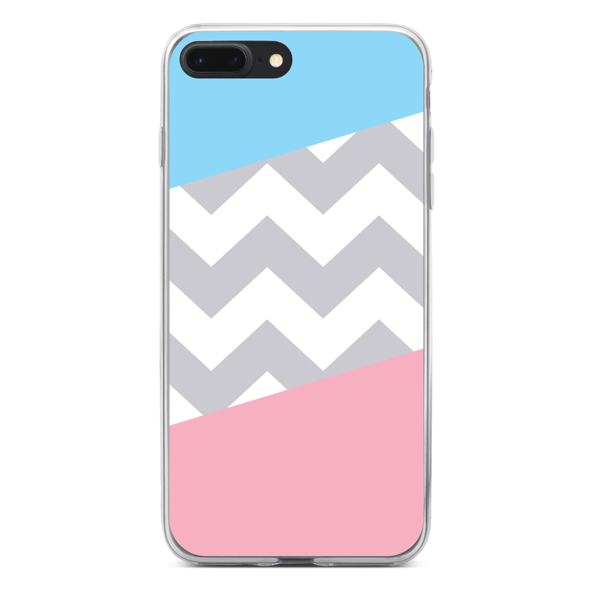 Pink Blue Block Grey Chevron Clear Shockproof iPhone Case, view 6