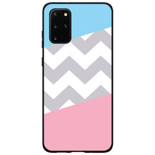 DistinctInk® Hard Plastic Snap-On Case for Apple iPhone or Samsung Galaxy - Pink Blue Block Grey Chevron