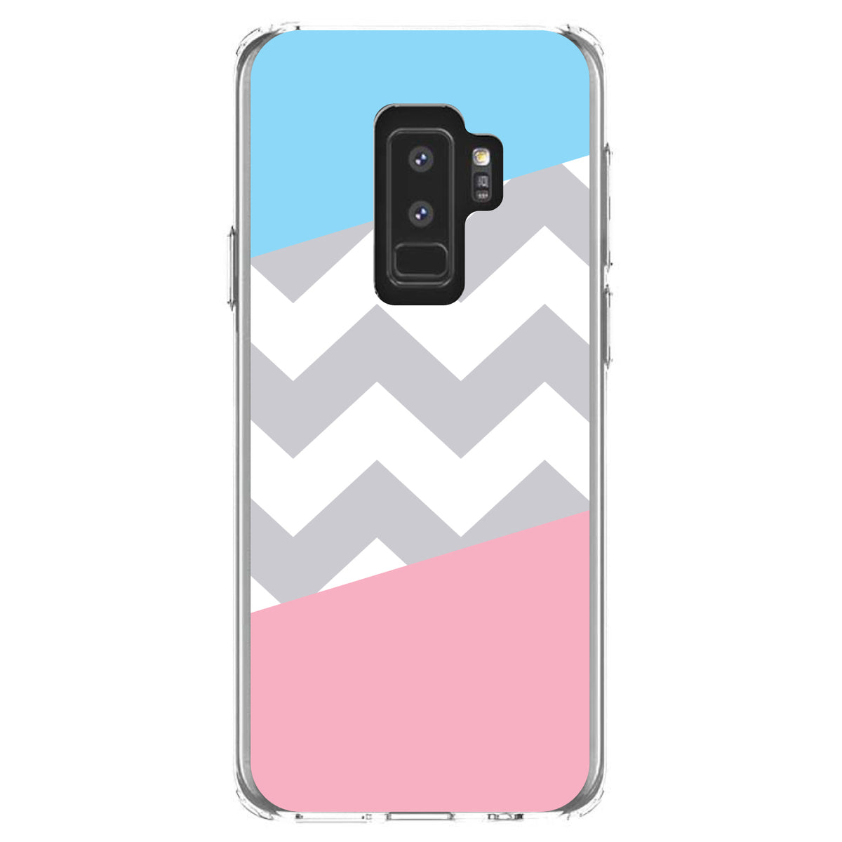 Pink Blue Block Grey Chevron Clear Shockproof iPhone Case, view 20