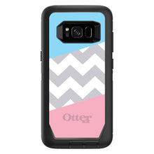 DistinctInk™ OtterBox Defender Series Case for Apple iPhone / Samsung Galaxy / Google Pixel - Pink Blue Block Grey Chevron