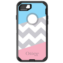 DistinctInk™ OtterBox Defender Series Case for Apple iPhone / Samsung Galaxy / Google Pixel - Pink Blue Block Grey Chevron