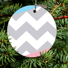Pink Blue Block Grey Chevron Ceramic Ornament